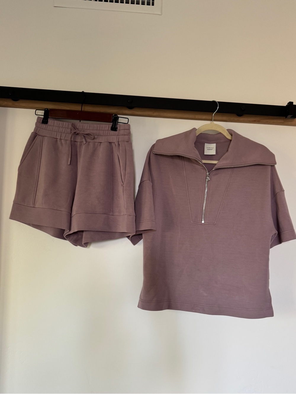 Women’s Varley Relaxed Zip-Up Top & Drawstring Shorts Set - Dusty Mauve